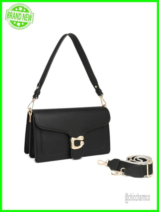 Handbags - Vegan Leather Crossbody Bag with 2 Detachable Straps Small Shoulder Purse